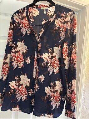 Joie Navy Floral Button-Front Blouse